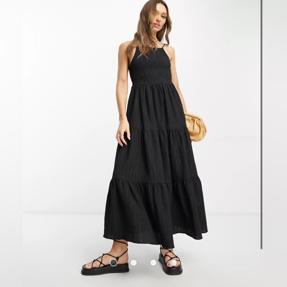 ASOS Design Square Neck Shirred Maxi Dress in Black Size 4